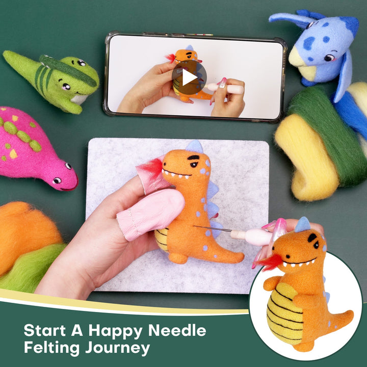 Dinosaurs Needle Felting Kit. Wizardi DIY Wool Craft Kit F07N8-Z-02