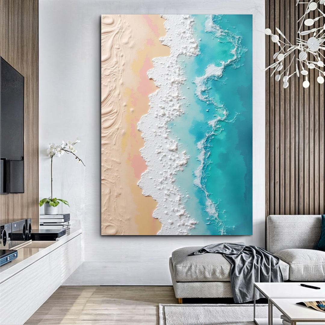 3D Minimalist Pink and Blue Ocean Wall Art