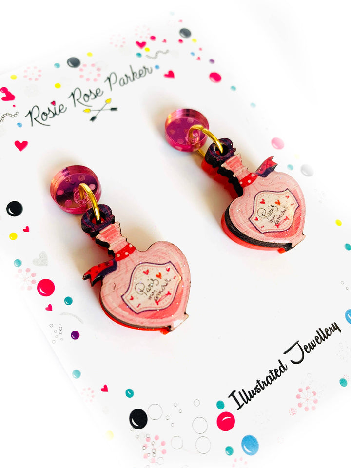 Paris Mon Amour Perfume Bottle Statement Earrings