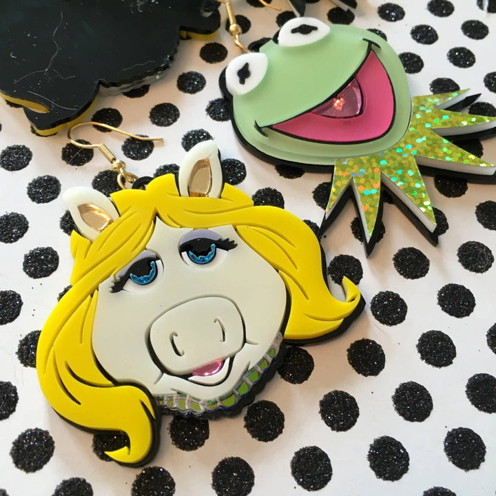 Miss Piggy And Kermit Laser Cut Earrings