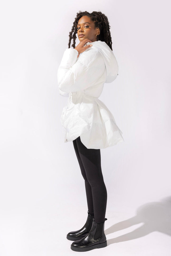 Pearl Peplum Puffer Jacket - White