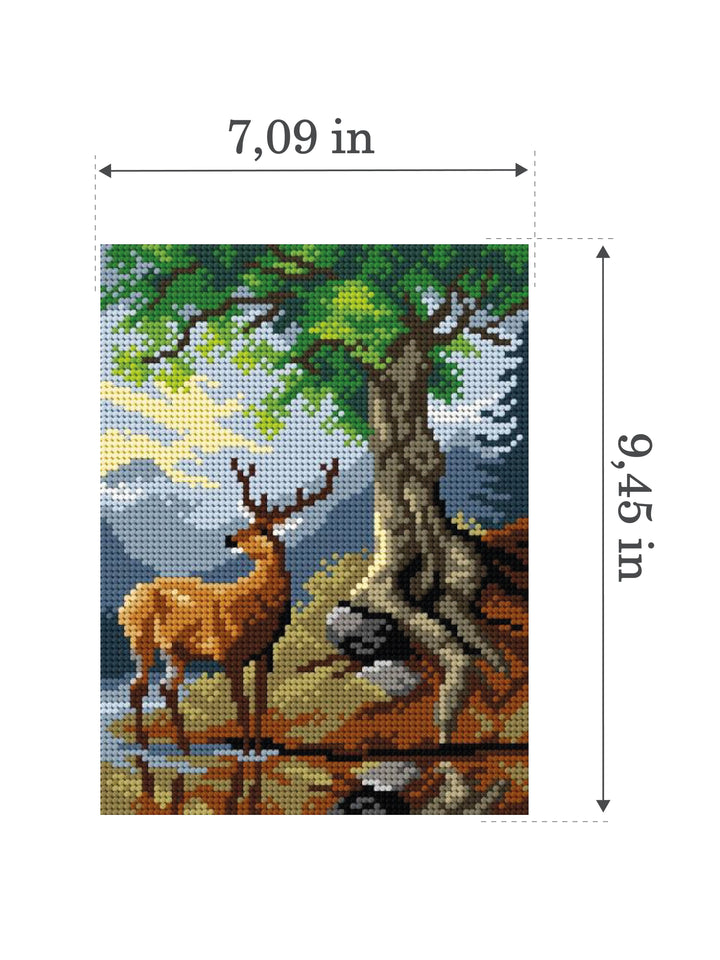 Needlepoint canvas for halfstitch without yarn after Friedrich Gauermann - A Stag by Lake Gosau 3173F - Printed Tapestry Canvas