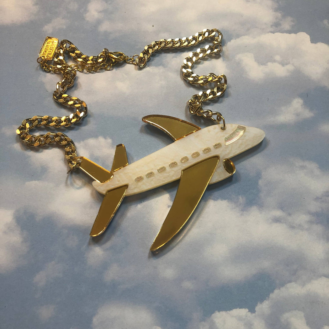 Vacation Airplane Laser Cut Acrylic Necklace, Laser Cut Acrylic, Plastic Jewelry