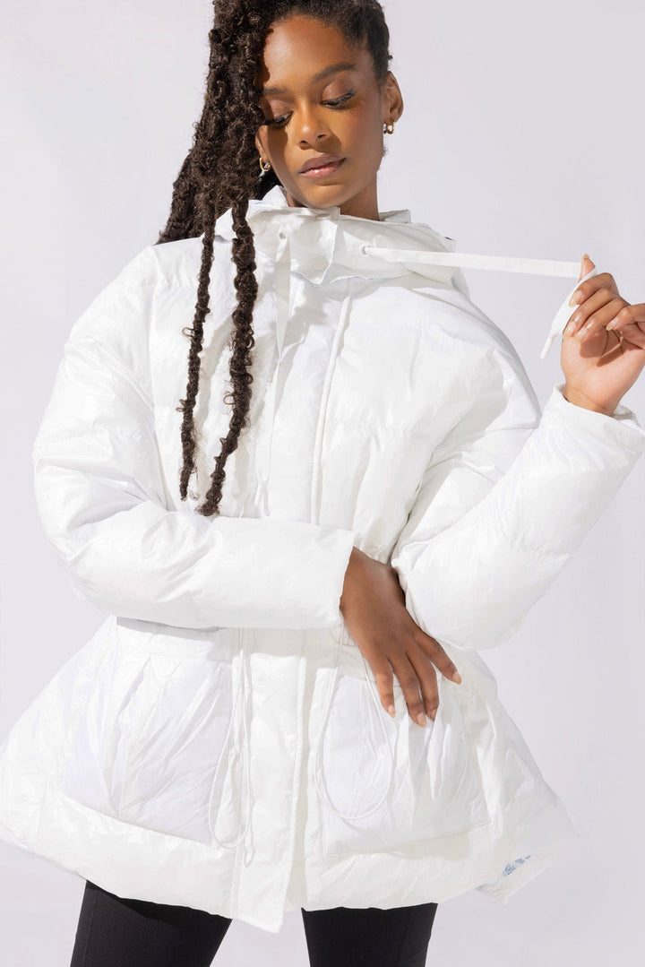 Pearl Peplum Puffer Jacket - White