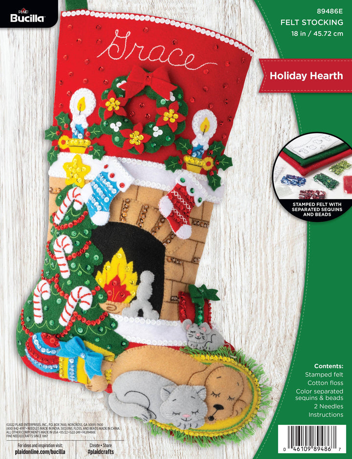 Bucilla Holiday Hearth Felt Stocking 18"