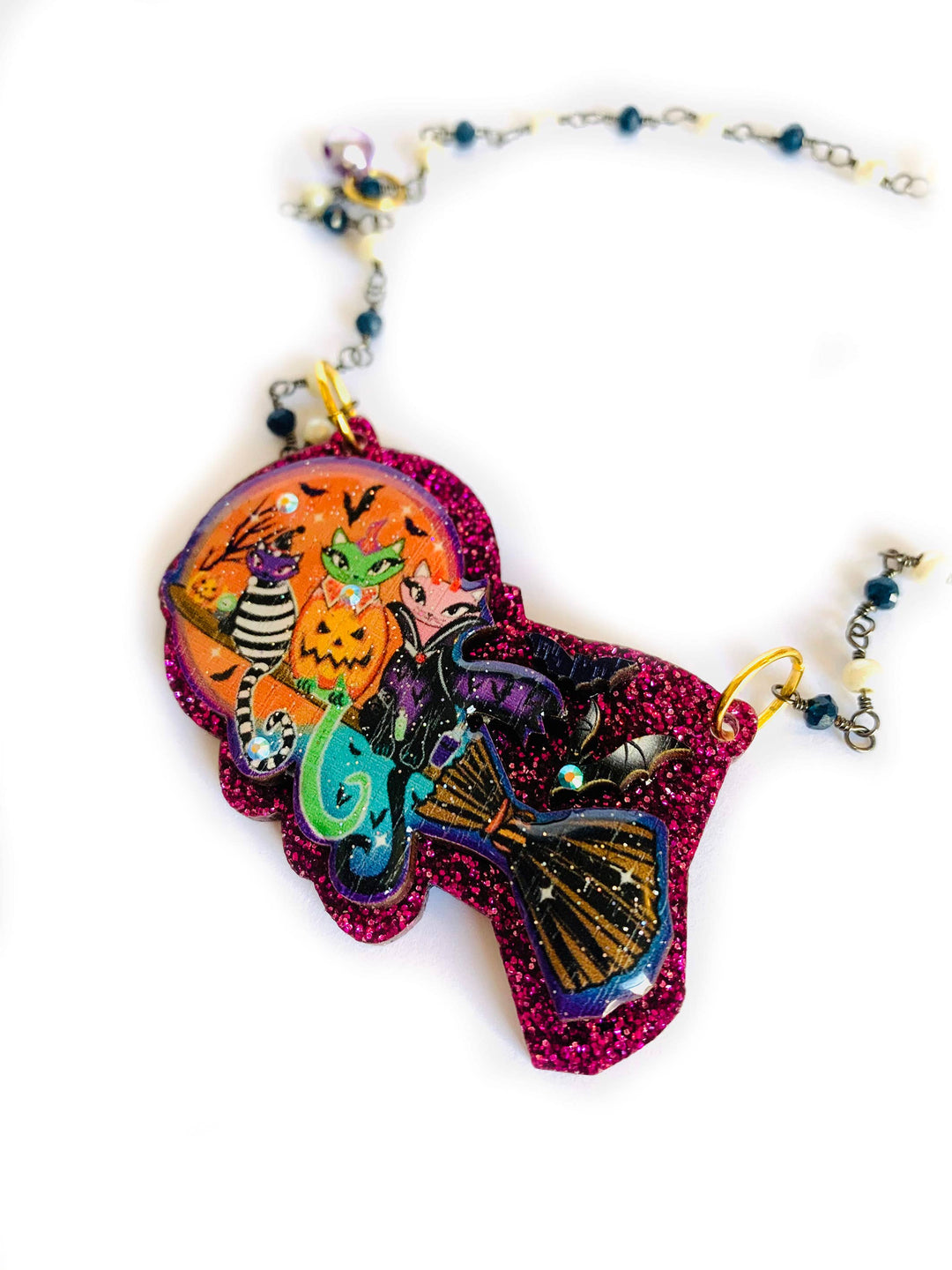 Cats on a Broom Necklace by Rosie Rose Parker