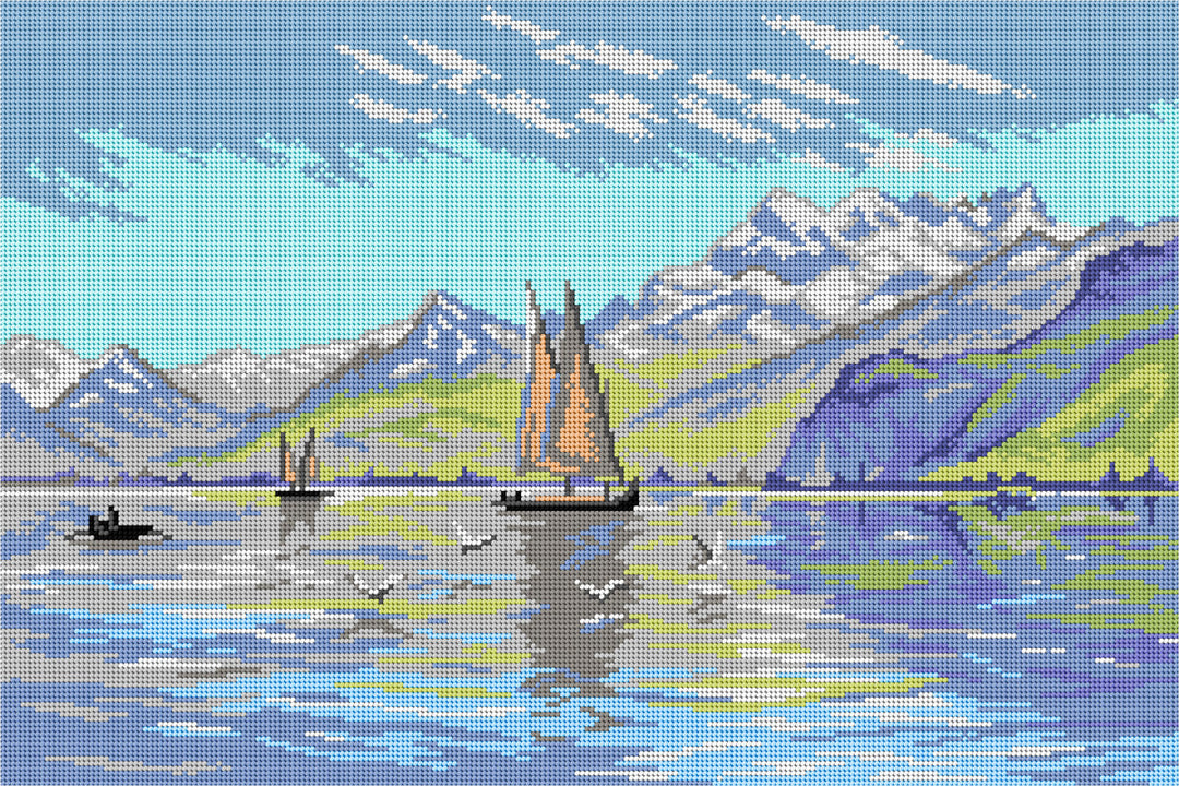 Needlepoint canvas for halfstitch without yarn  after Peder Mork Monsted - View of Lake, Vevey  3587Q