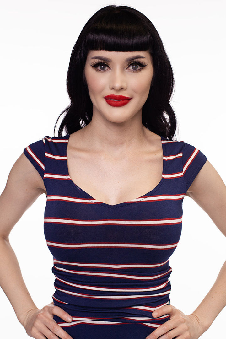 Amelia Dress in Navy Stripes - XS only