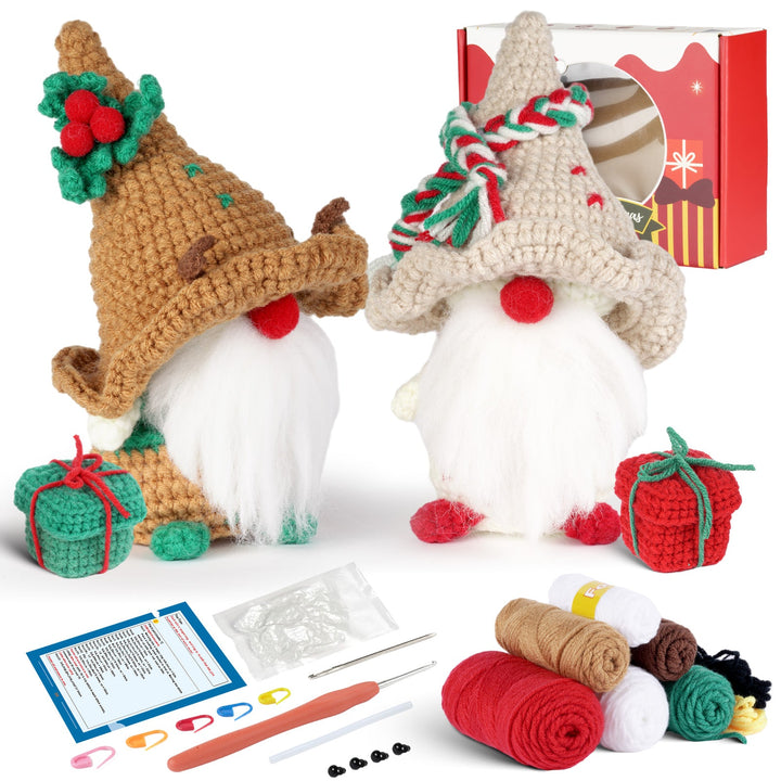 Christmas Gnome with White Hat Amigurumi DIY Crochet Kit Wizardi F07N8-M109