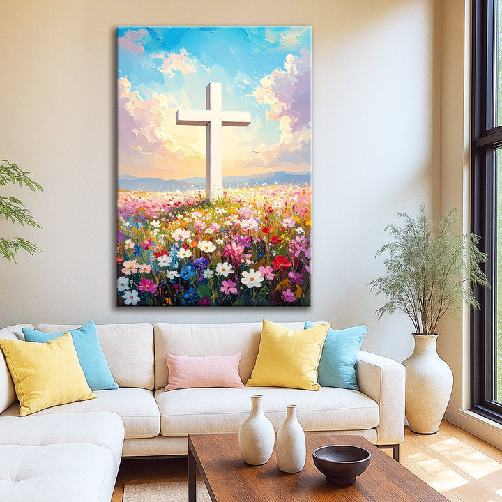 Cross Floral Field Faith Wall Art