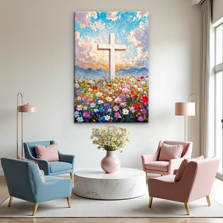 Cross Floral Field Faith Wall Art II