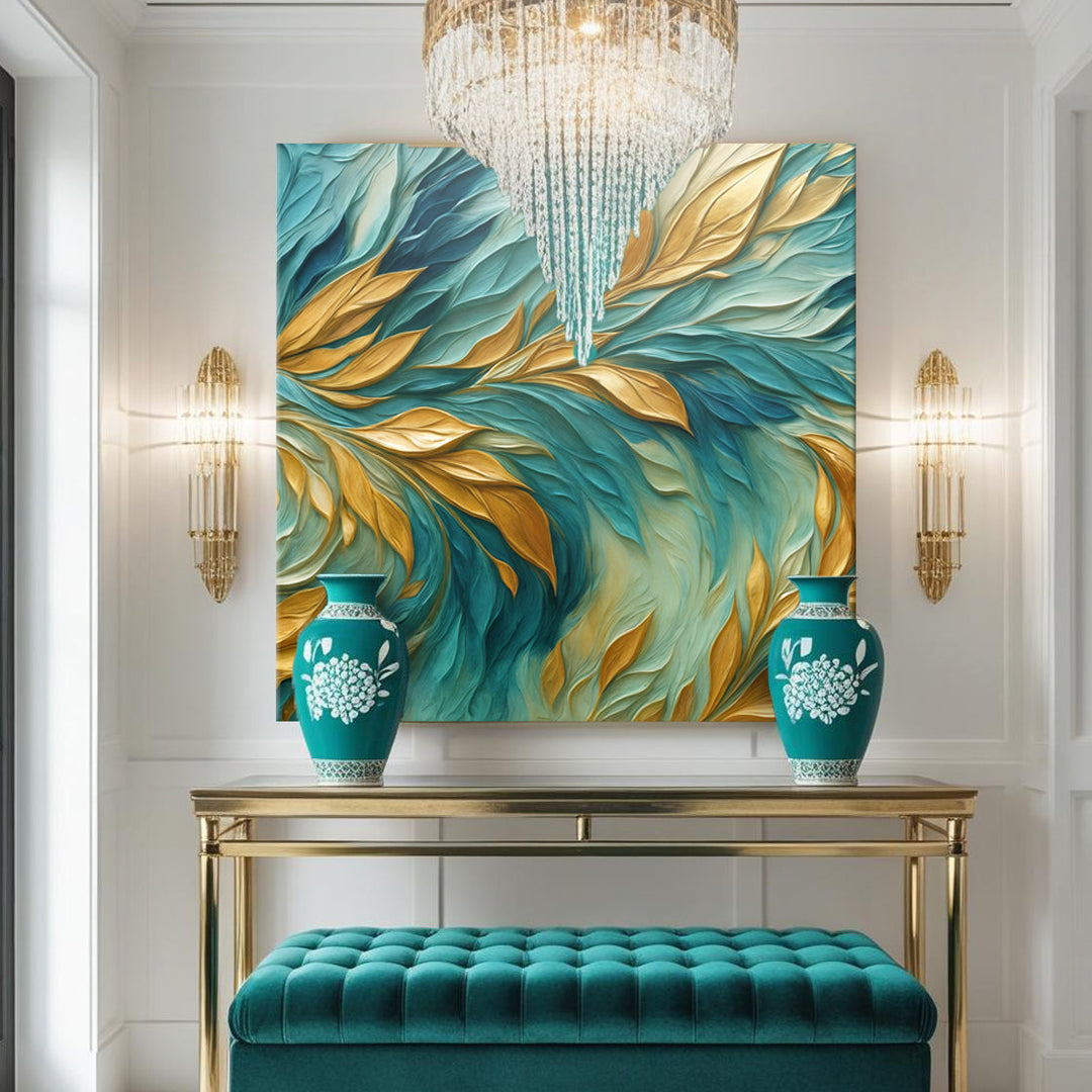 Abstract Gold And Blue Frosty Wall Art