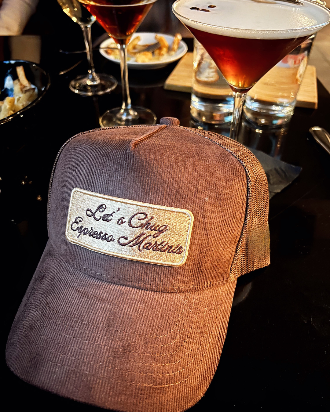 Let's Chug Espresso Martinis - Brown Corduroy Trucker Hat