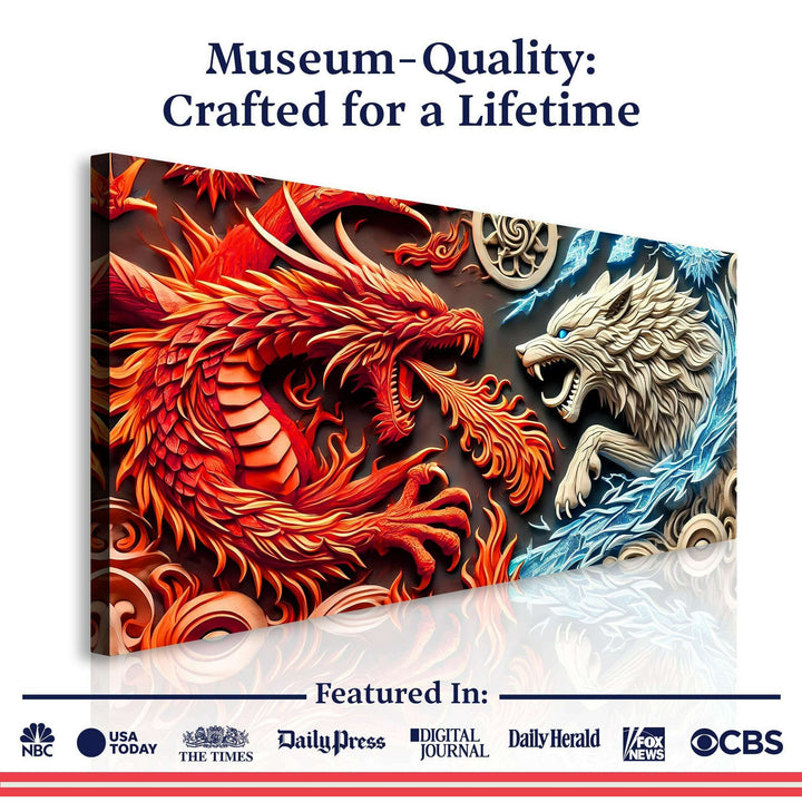 3D Dragon and Wolf Wall Art V
