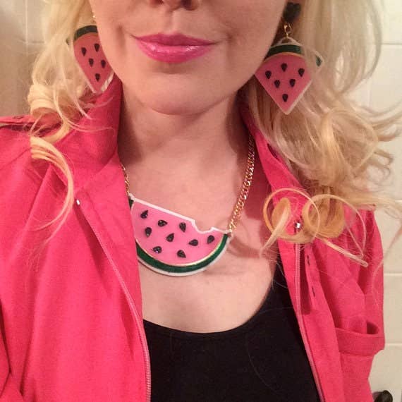 Watermelon Slice Acrylic Statement Necklace