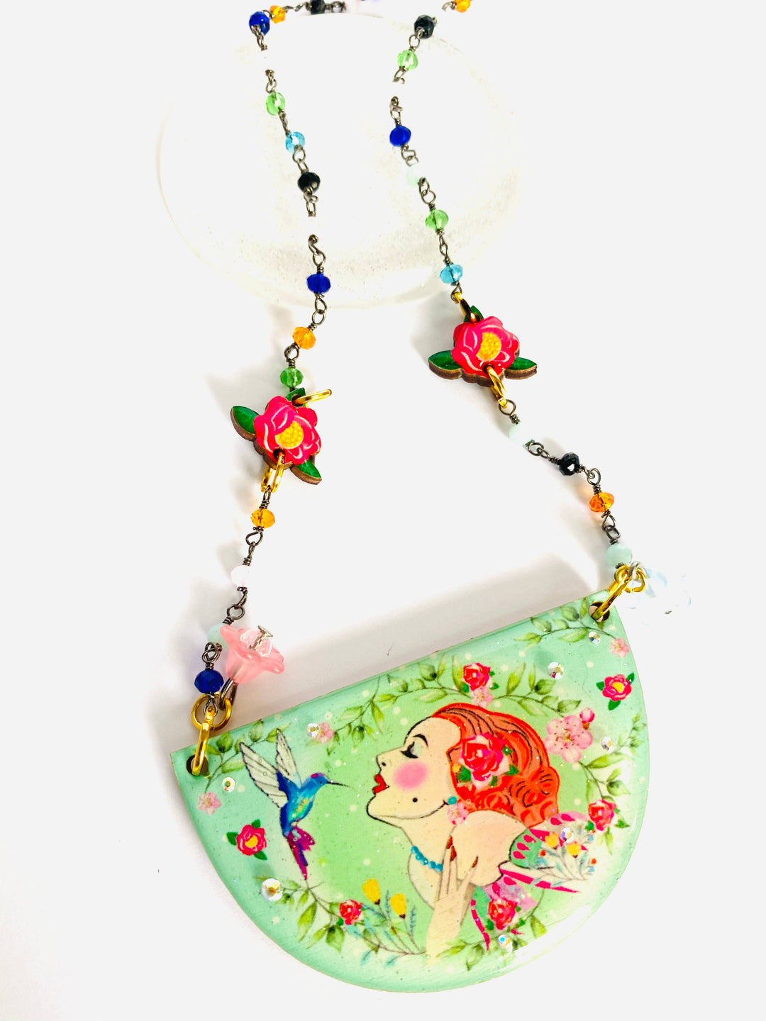 Lady and Hummingbird Statement Necklace by Rosie Rose Parker