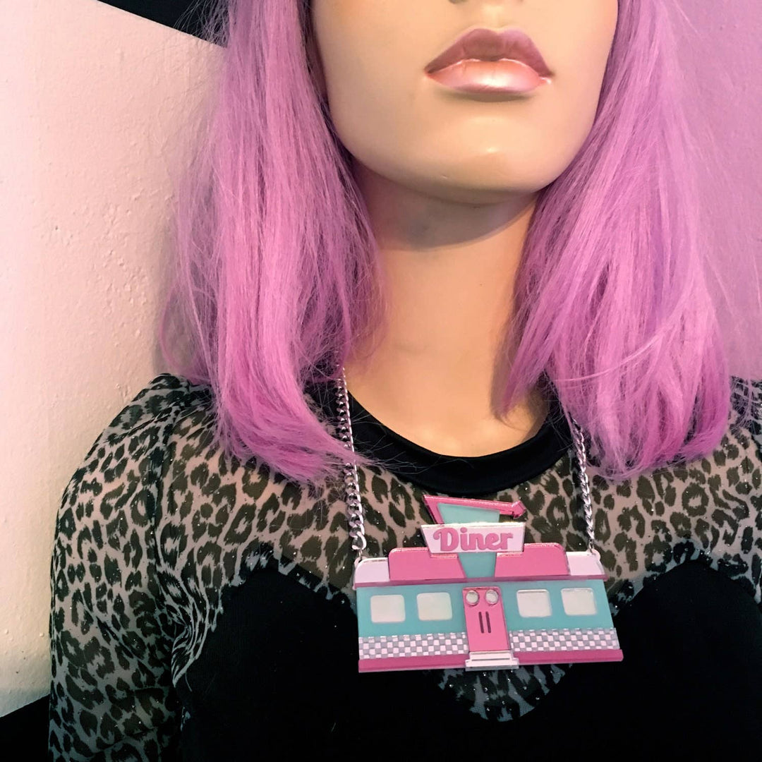 Retro Diner Seafoam And Mirrored Pink Necklace