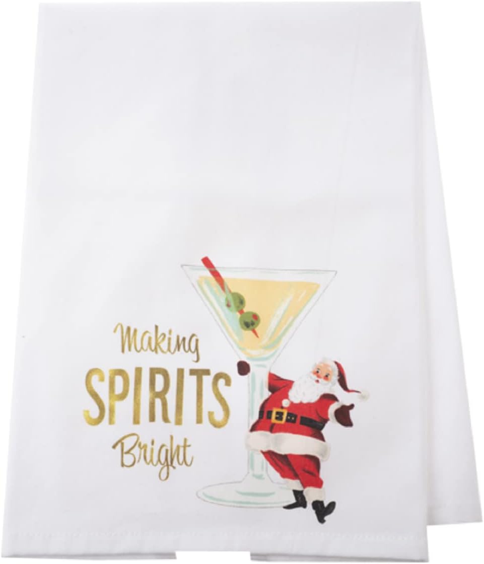 Santa Tea Towel Set -Cheers/Making Spirits Bright, 28-inch Length, Cotton, Set of 4