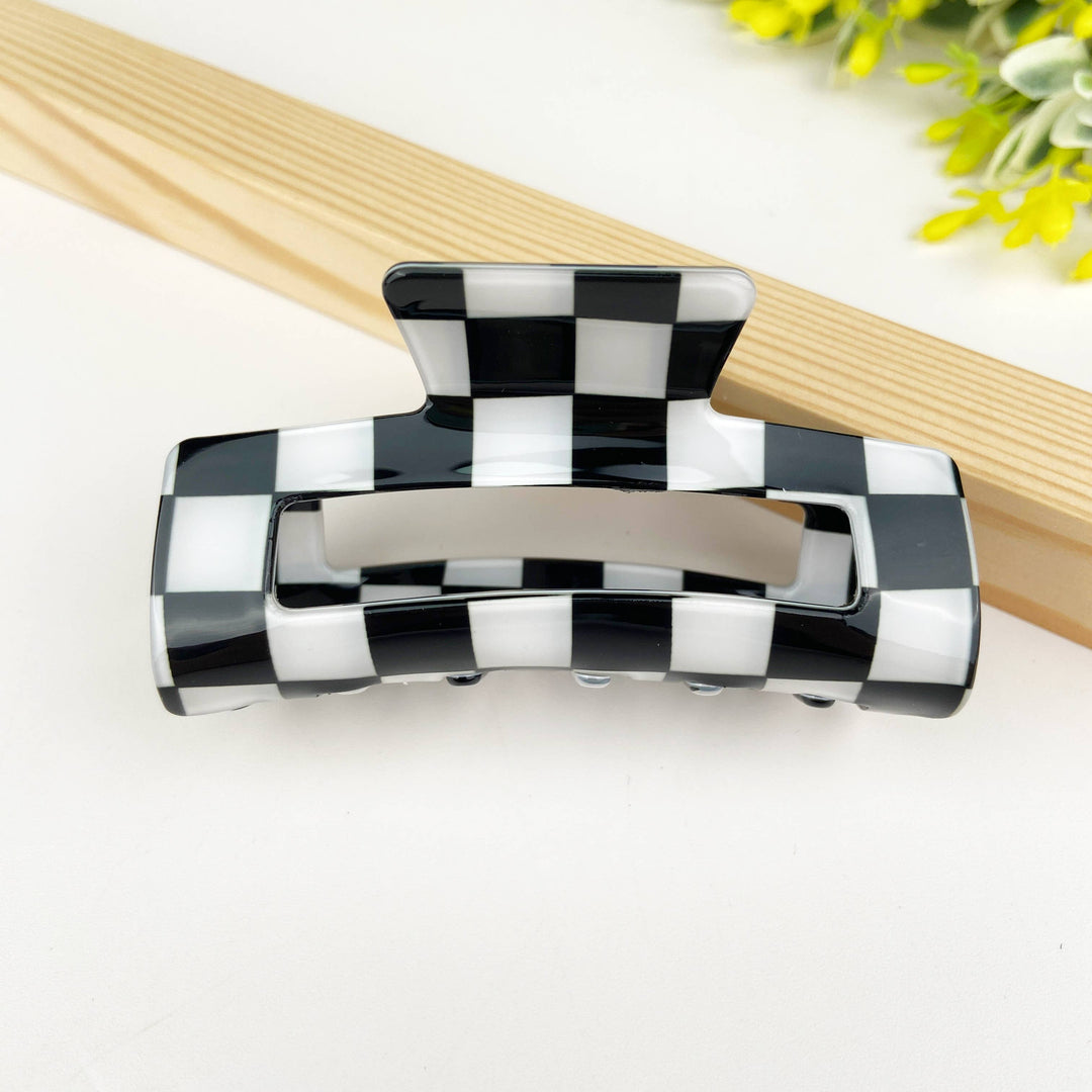 Checkerboard retro hair claw clip