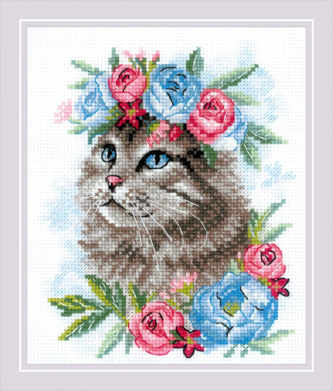Cat in Flowers R2088 Counted Cross Stitch Kit