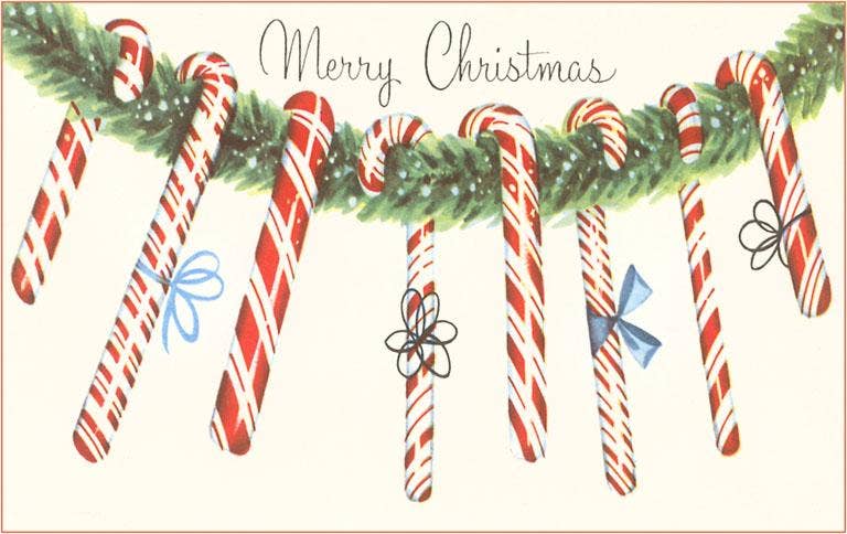 Candy Canes Merry Christmas Vintage Postcard Reproduction Set of 10