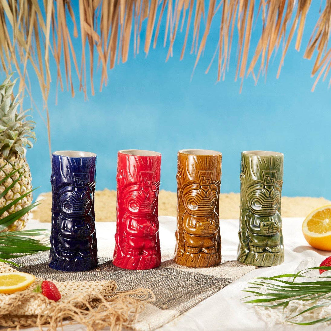 Ceramic Hawaiian Tiki Glasses Set of 4