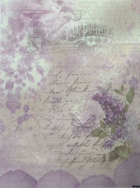 Lavender Letters Designer Printed AIDA Fabric. Canvas for embroidery with an applied background  KF-1363A