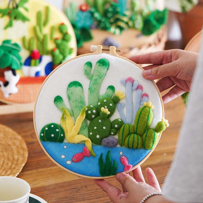 Needle Felting Kit - Underwater Greenery. Wizardi DIY Wool Craft Kit F07N8-W437