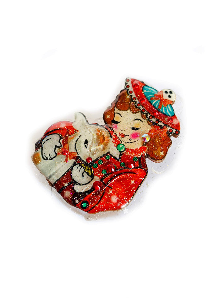 Vintage Girl & Deer Brooch by Rosie Rose Parker