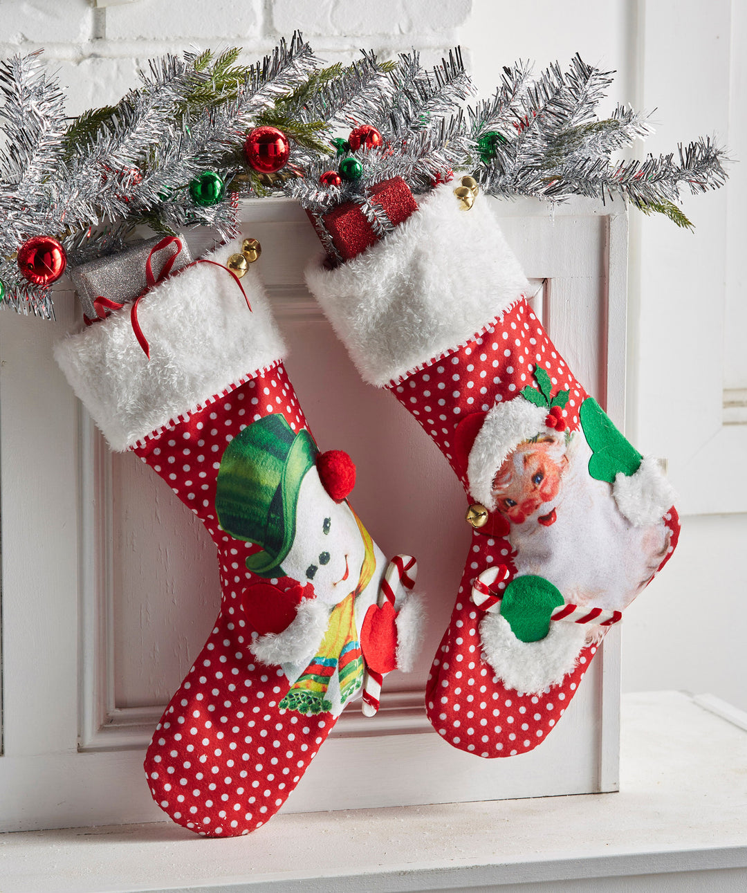 19" Retro Christmas Stocking Santa/Snowman Set of 2