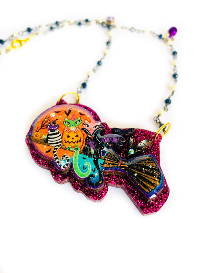 Cats on a Broom Necklace by Rosie Rose Parker