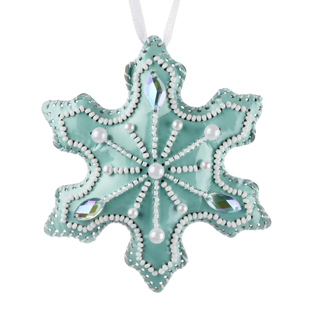 Snowflake Christmas Ornament Artificial Leather Bead Embroidery Kit by Wonderland Crafts FLBB-127