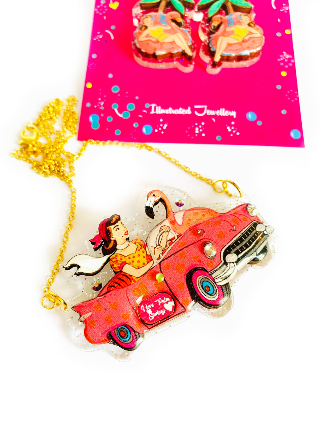 Frankie & the Flamingo Car Necklace by Rosie Rose Parker