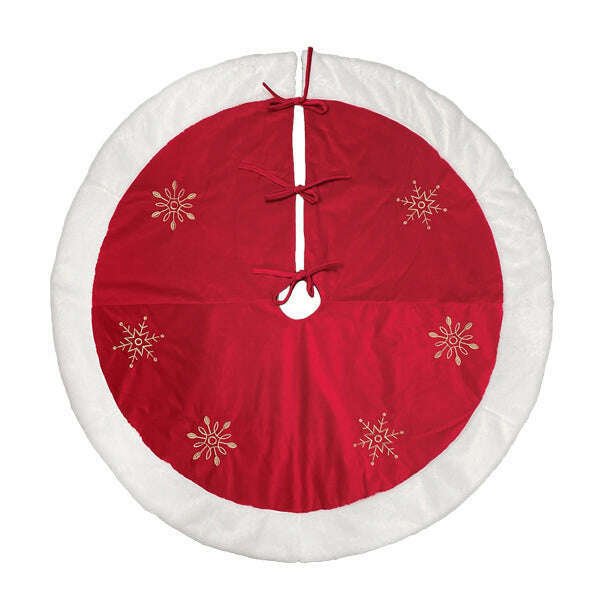 Old World Christmas 48in Red Snowflake Embroidered Tree Skirt With Faux Fur Trim