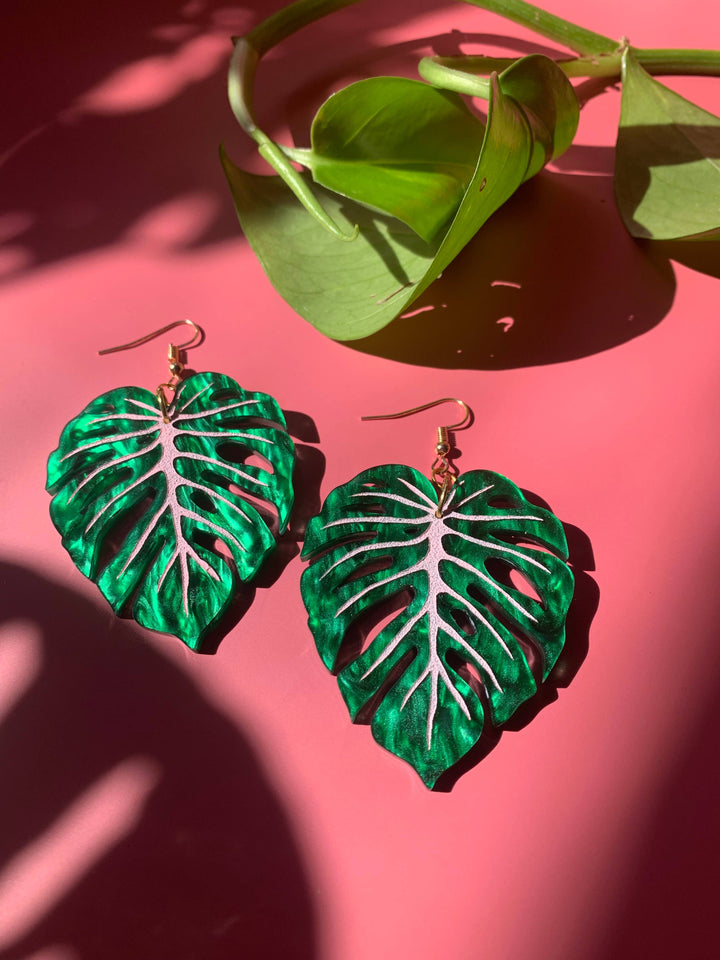 Monstera Leaf Acrylic Statement Earrings