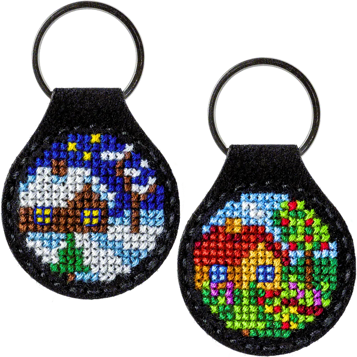 Seasonal House Key Chain Cross-stitch kit on artificial leather FLHL-012