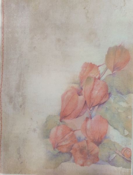 Autumn Petals Designer Printed AIDA Fabric. Canvas for embroidery with an applied background  KF-1310A