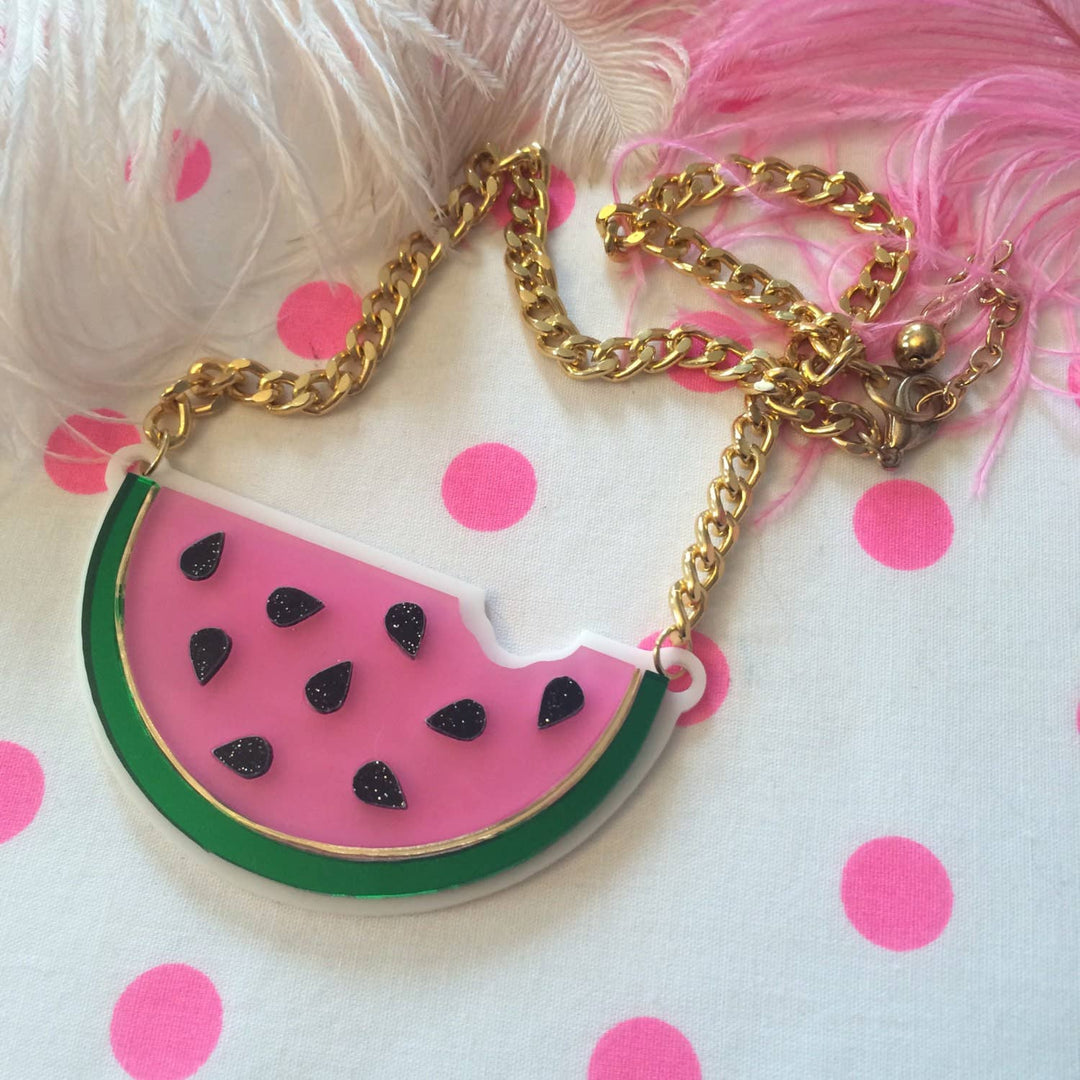 Watermelon Slice Acrylic Statement Necklace