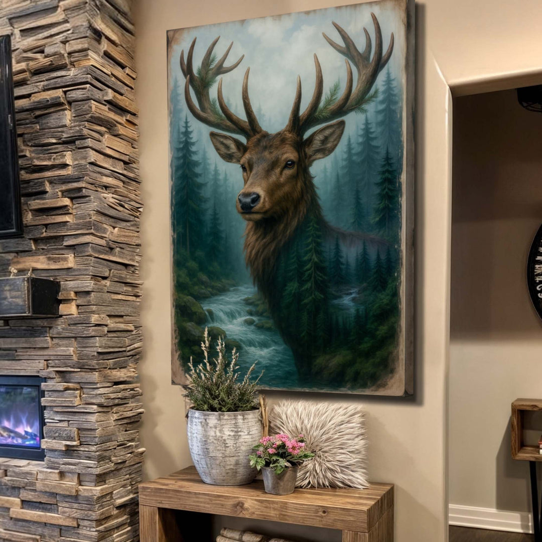 Misty Stag Double Exposure Wall Art