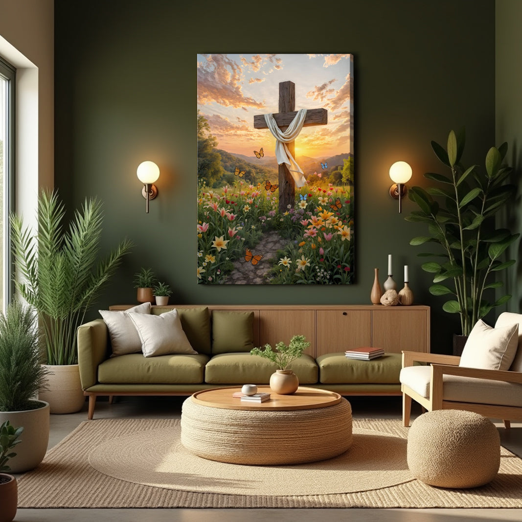 Cross and Flowers Faith Wall Art