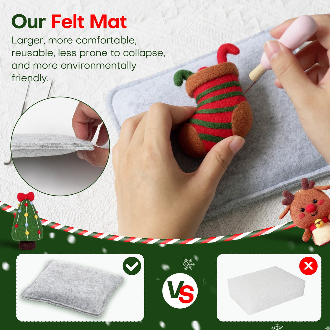 Christmas Tree, Stocking, Gingerbread man and Santa Needle Felting Kit. Wizardi DIY Wool Craft Kit F07N8-Z-10