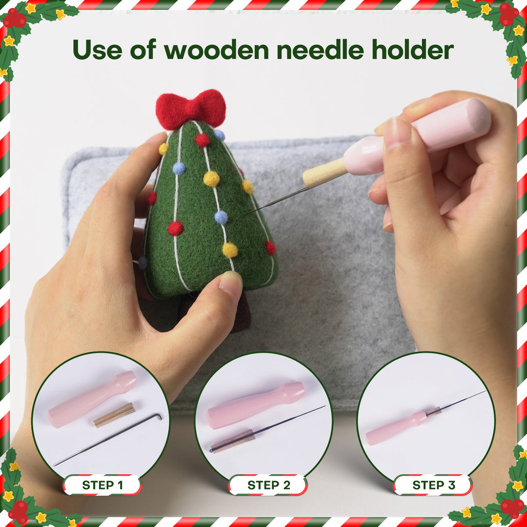 Christmas Donut, Bell, Tree and Reindeer Needle Felting Kit. Wizardi DIY Wool Craft Kit F07N8-Z-11