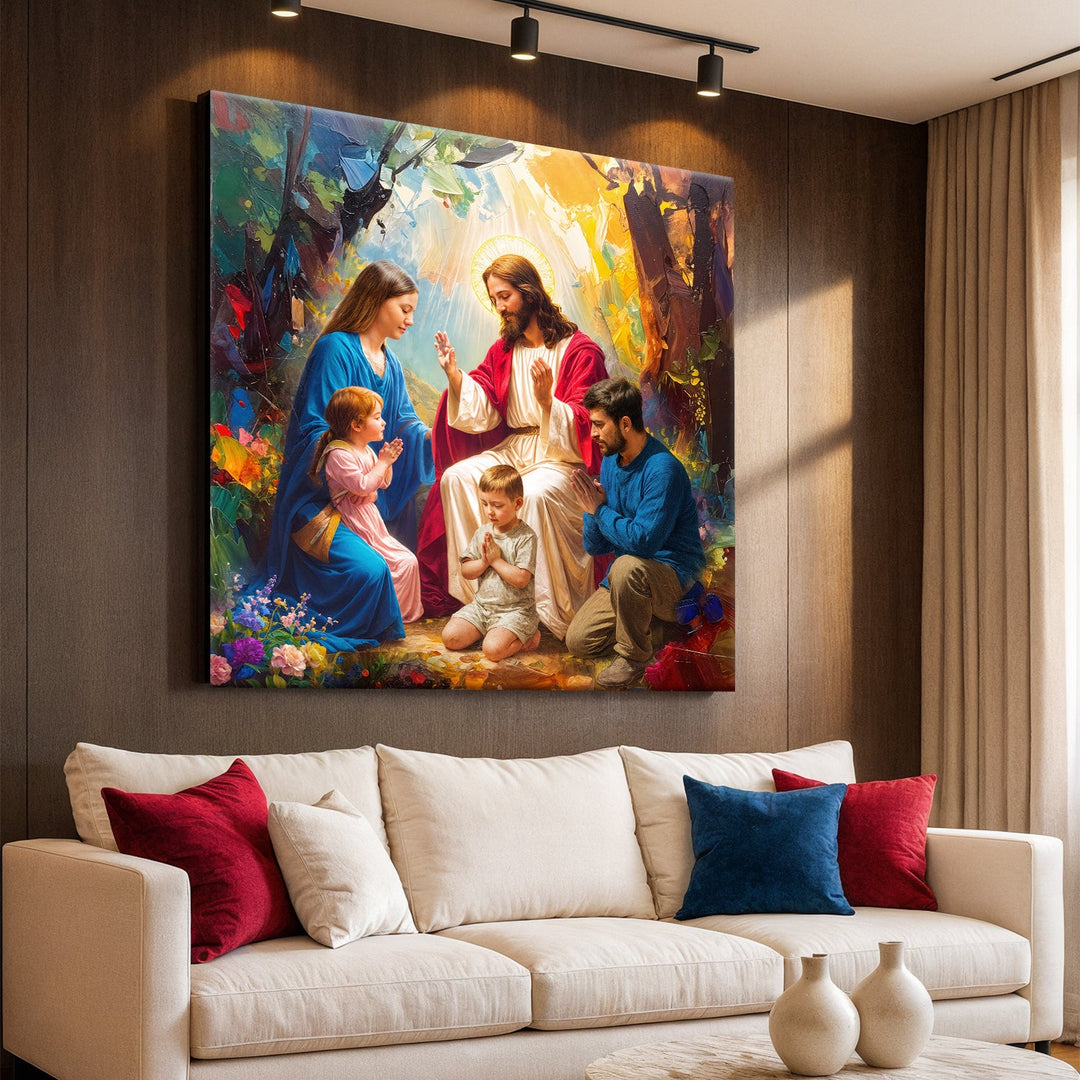 Jesus Praying With Family Faith Wall Art