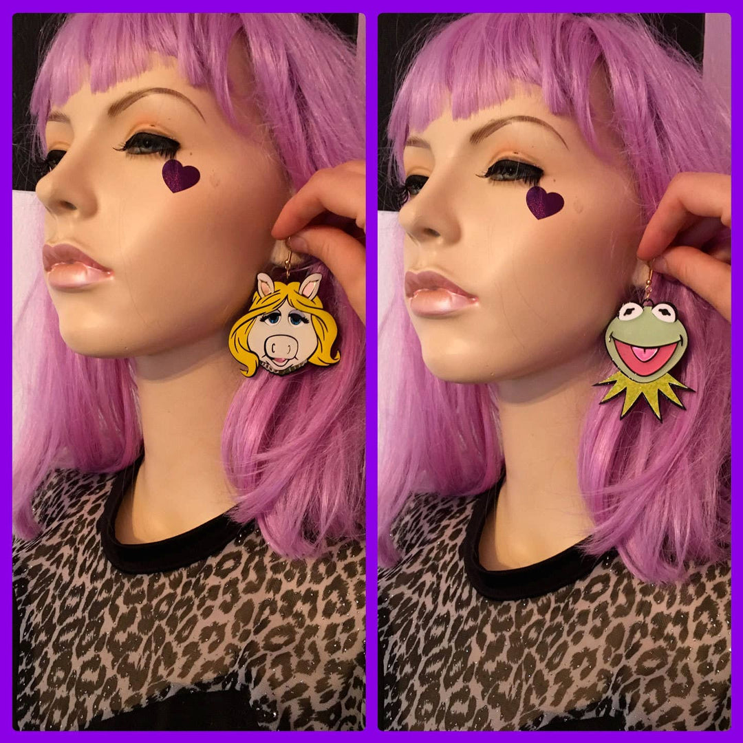 Miss Piggy And Kermit Laser Cut Earrings