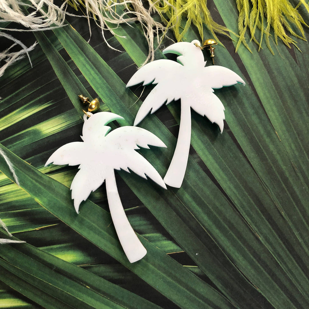 Mirrored Palm Tree Earrings With Rhinestones