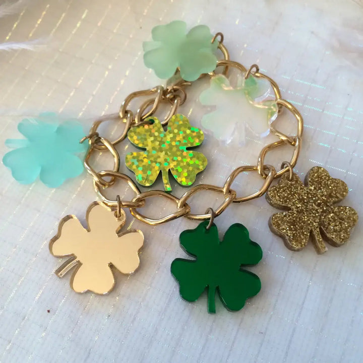 Green and Gold Shamrock Clover Charm Bracelet