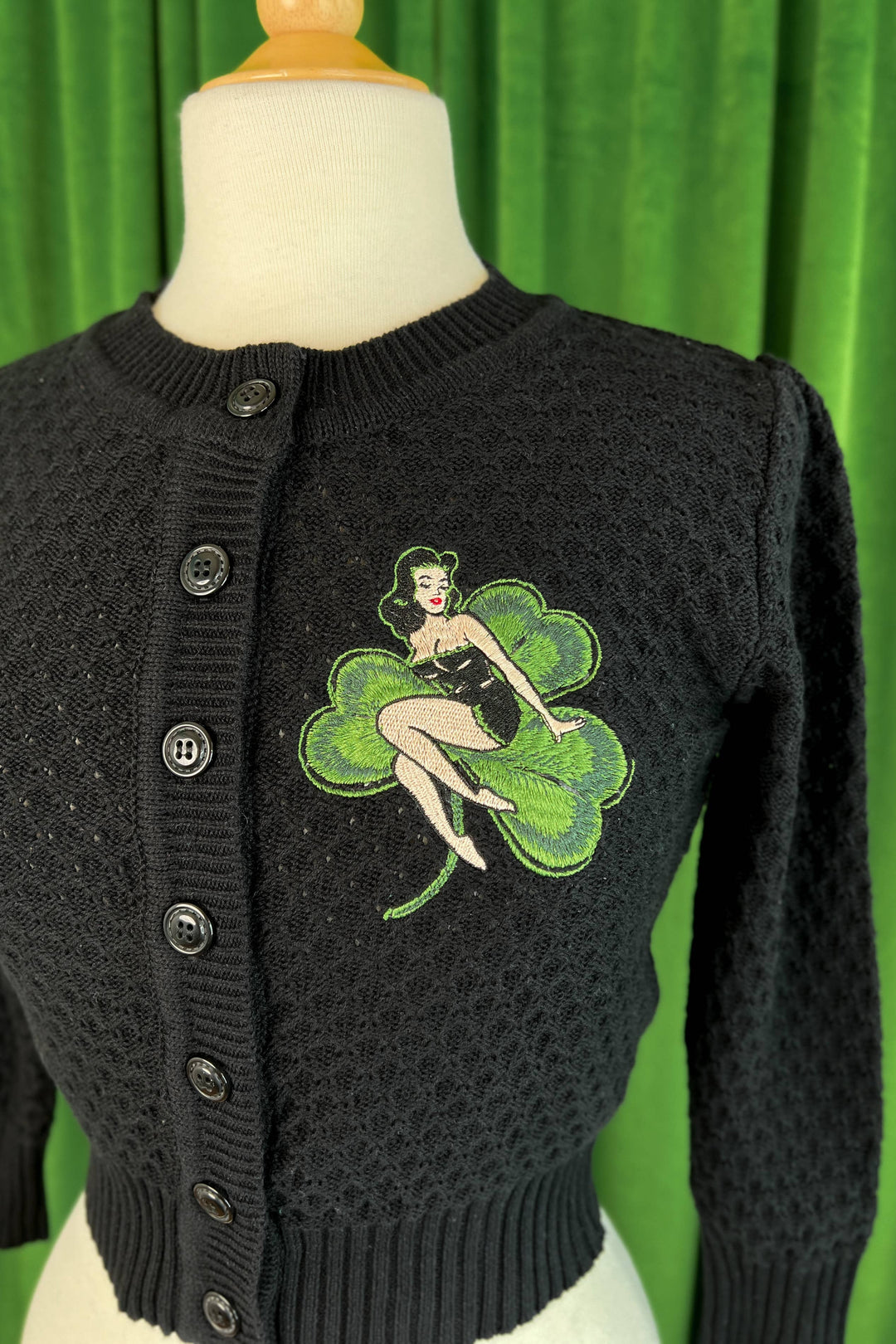 St. Pat Cropped Cardigan in Black by Mischief Made