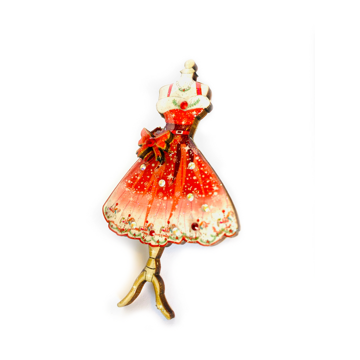 50s Christmas Dress Brooch by Rosie Rose Parker