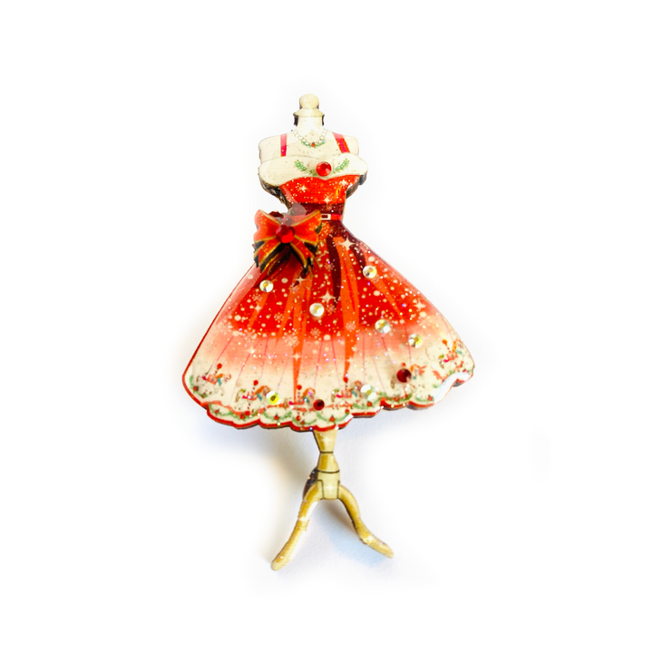 50s Christmas Dress Brooch by Rosie Rose Parker