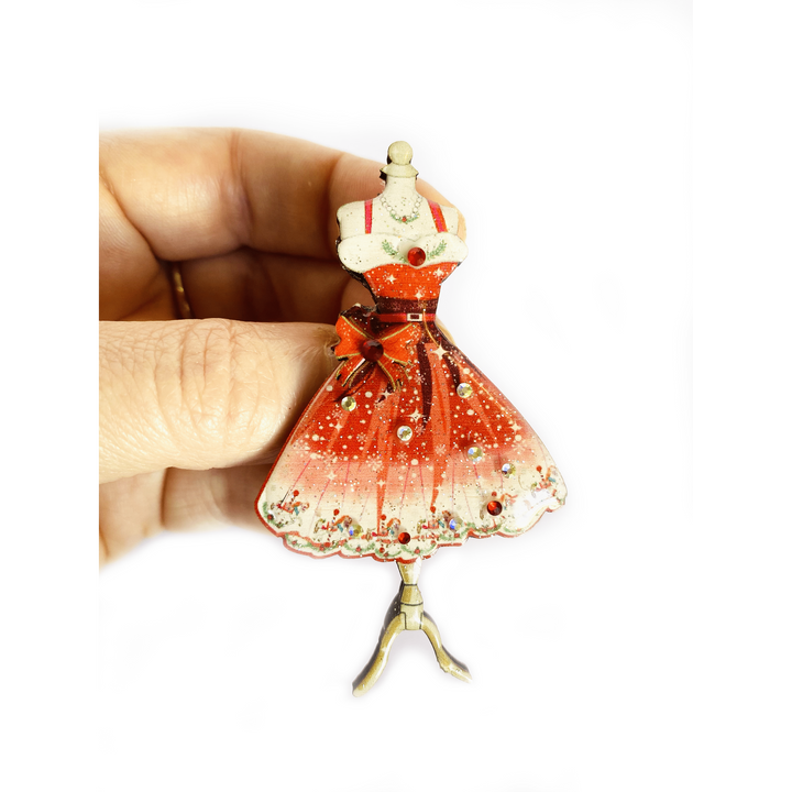 50s Christmas Dress Brooch by Rosie Rose Parker